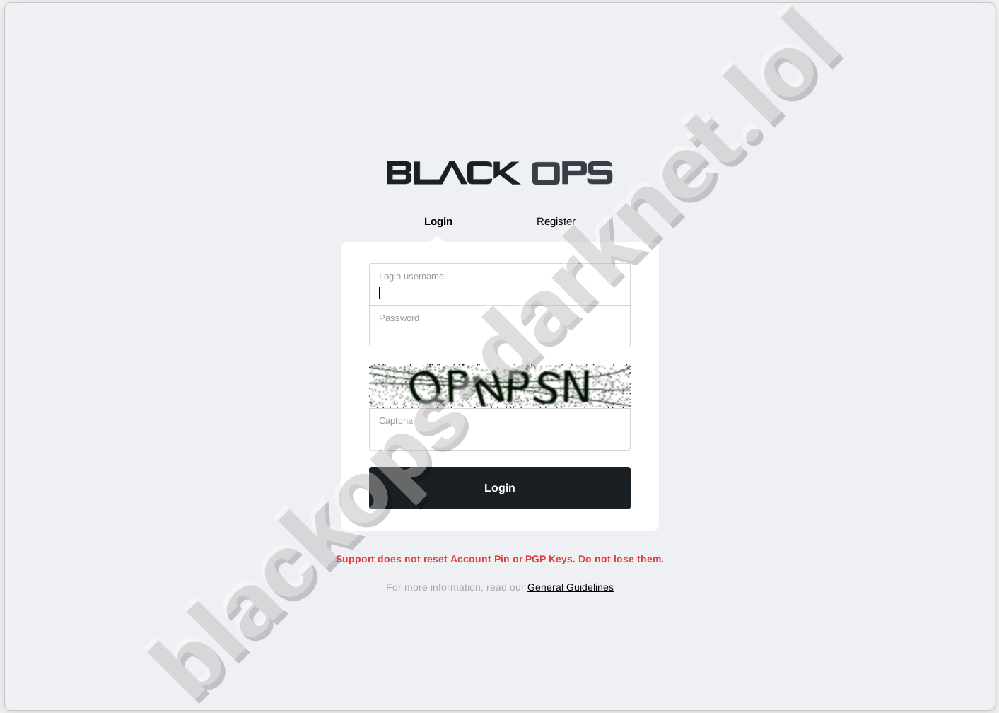 Blackops Market Login Form with PGP and 2FA